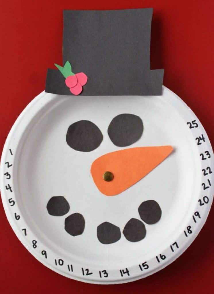 snowman count down paper plate Chirstmas