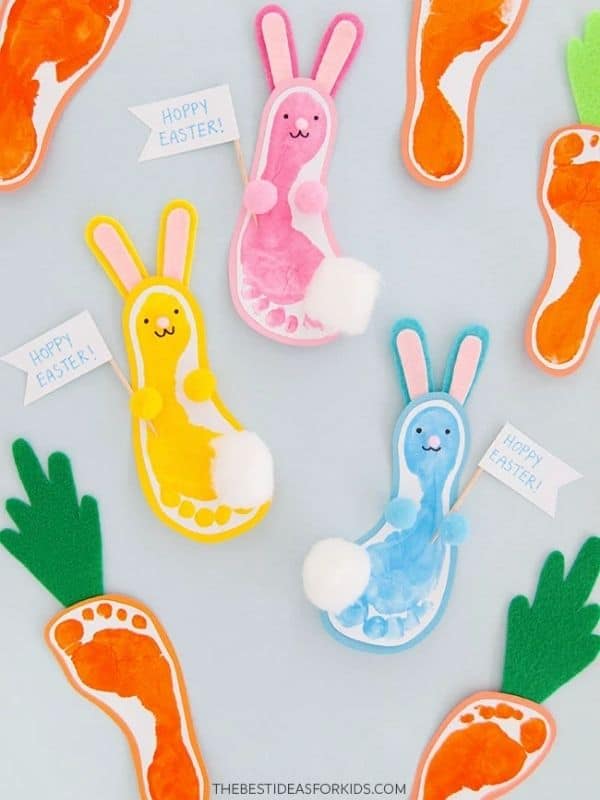 bunny and carrot footprint crafts for Easter