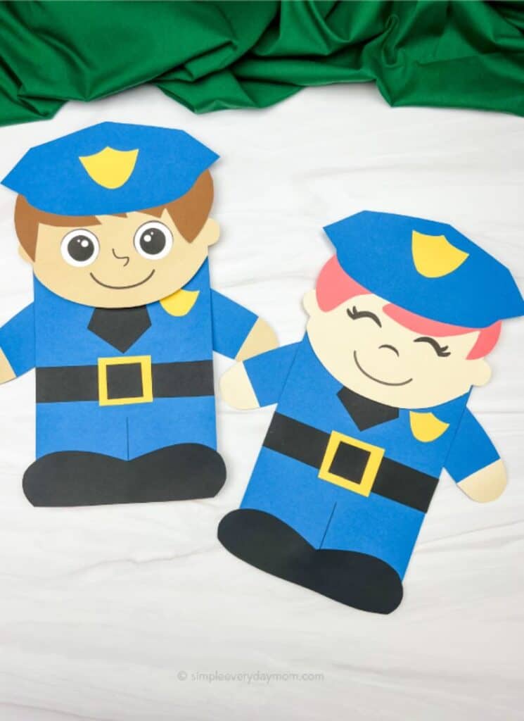 Police Officer Paper Bag Puppet Craft (Free Template)