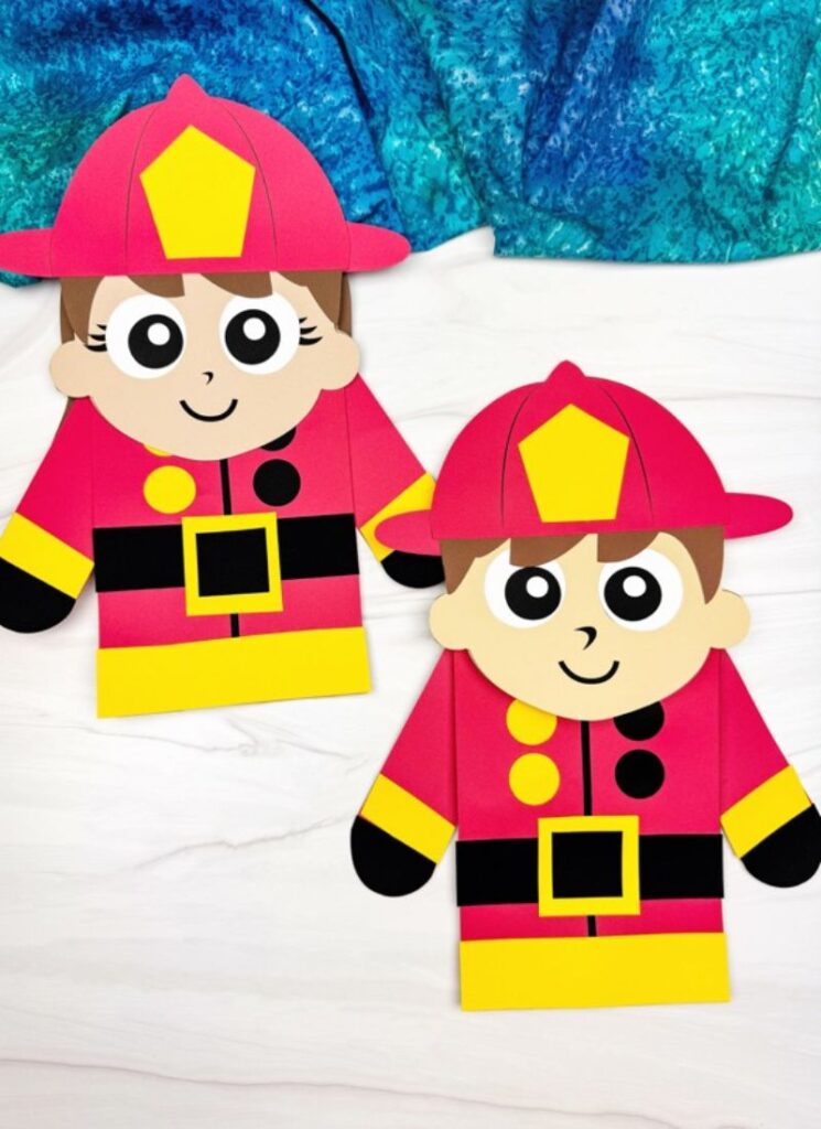 Firefighter Puppet Craft For Kids with Free Template