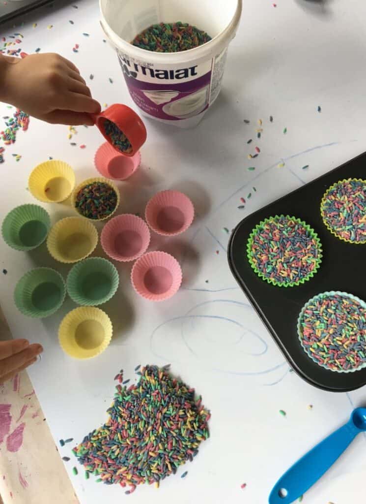 Dry Pasta Scooping & Sorting - fun fine motor activity