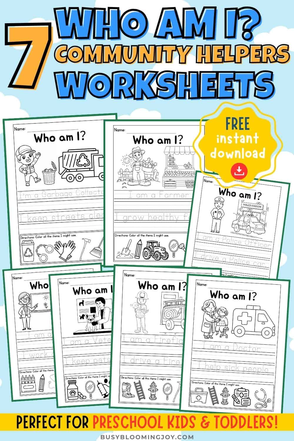 Free printable who am i community helper feature image