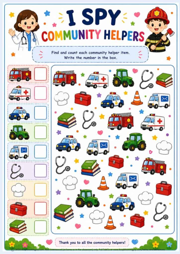 Community Helpers I spy free Printable