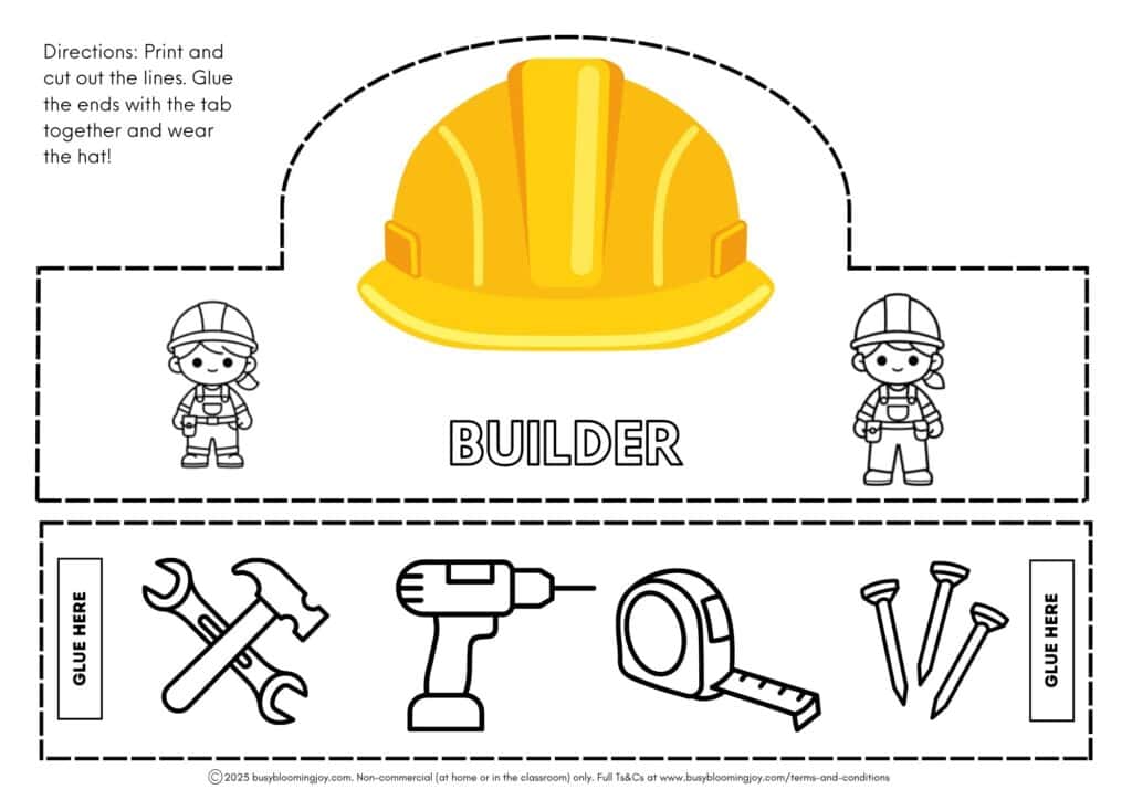 cute builder hard hat printable