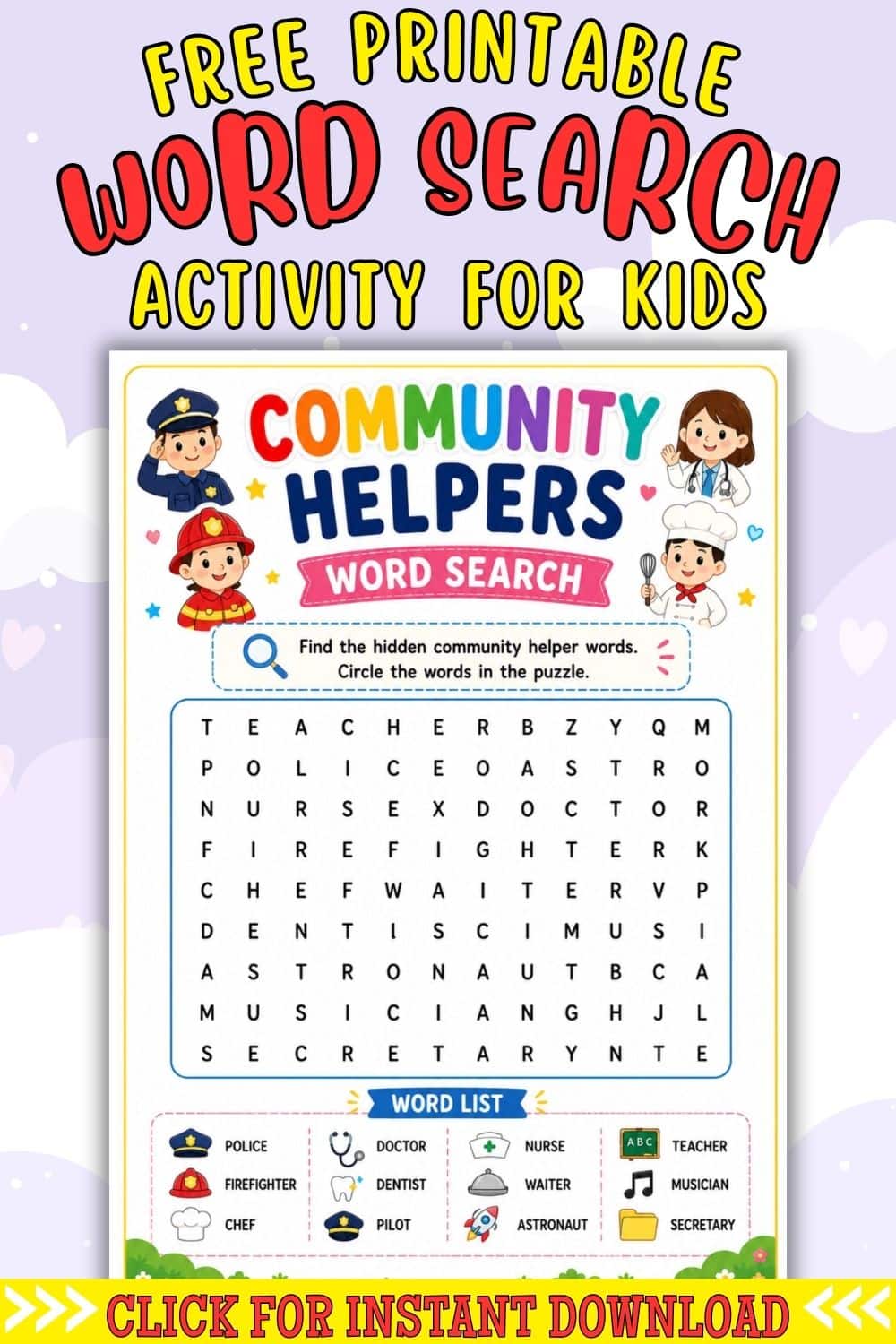 Community Helper Word Search Printable feature image