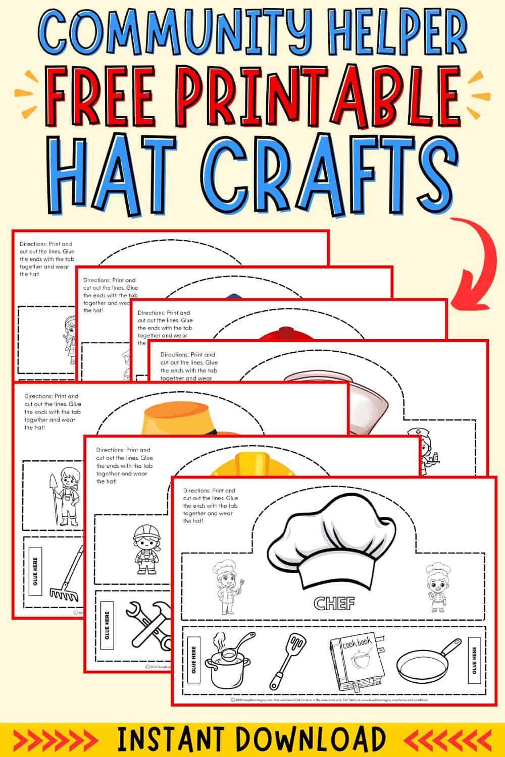 community helpers free printable hat crafts feature image