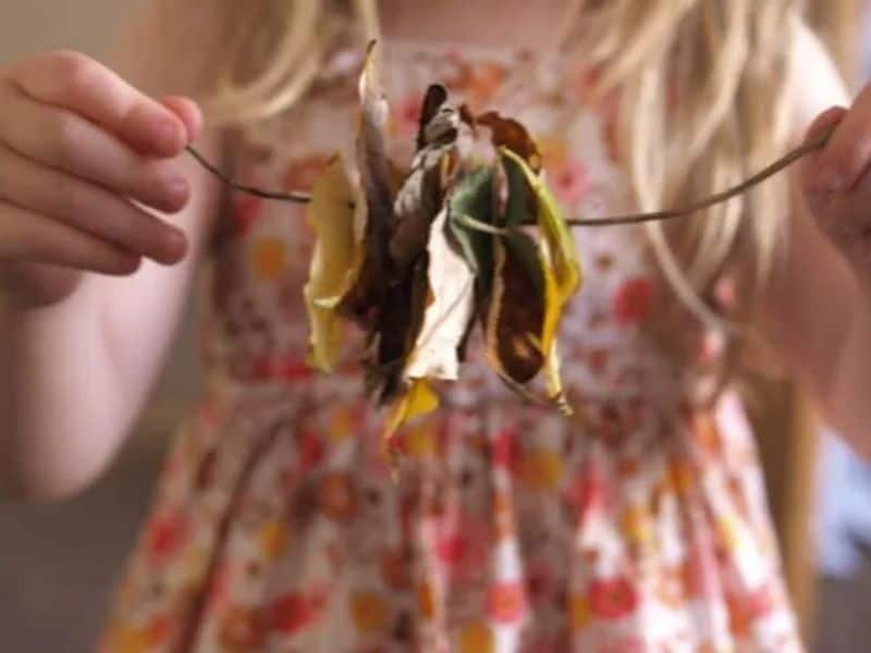 Leaf threading fine motor activity for kids