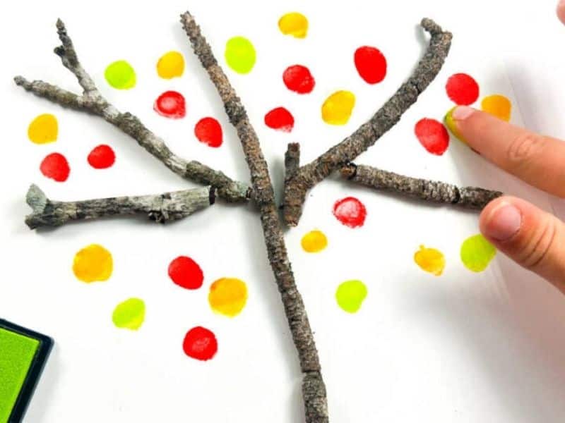 finger painted fall tree activity fir kids