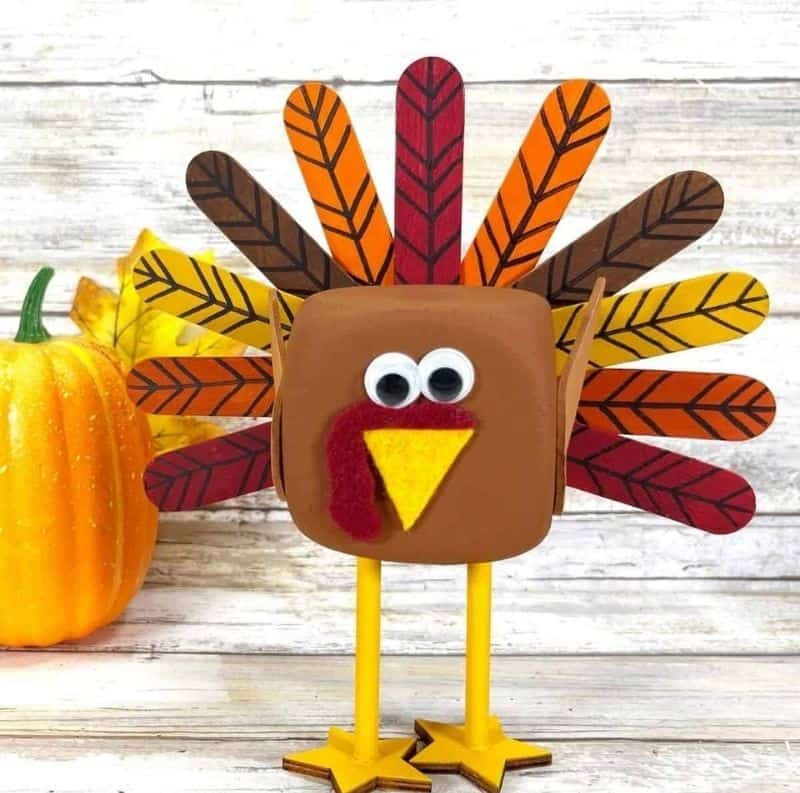 turkey craft using dice and jumbo craft sticks
