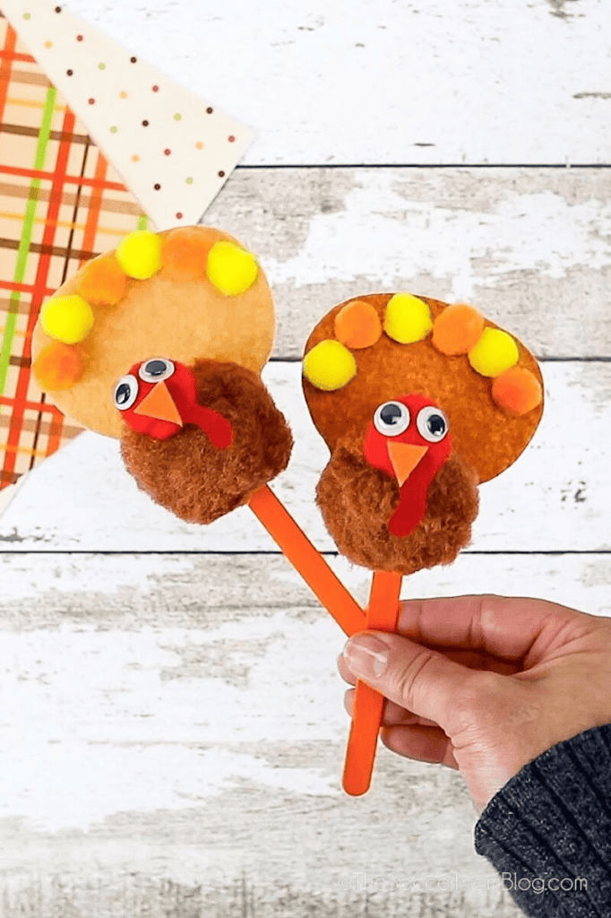 pompom craft stick turkey craft thanksgiving