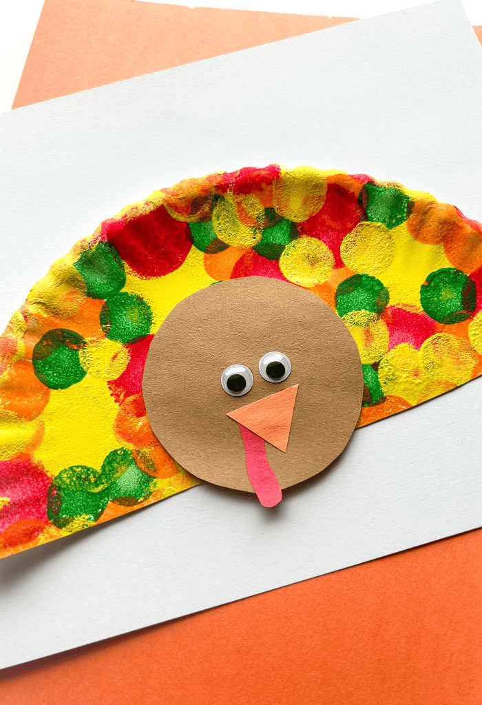 paper plate painted turkey craft for thanksgiving
