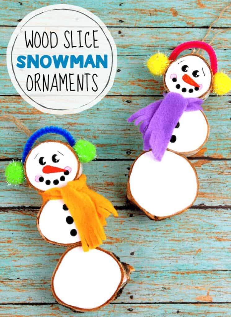 Stacked Wood Slice Snowman Ornament