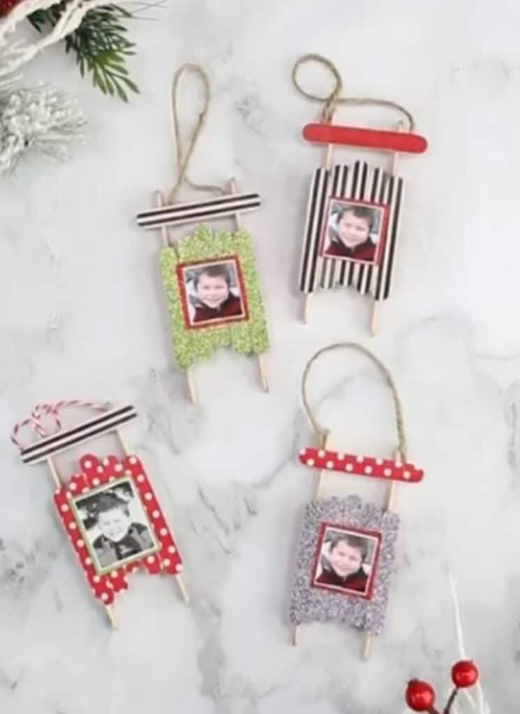 Popsicle stick sled ornaments